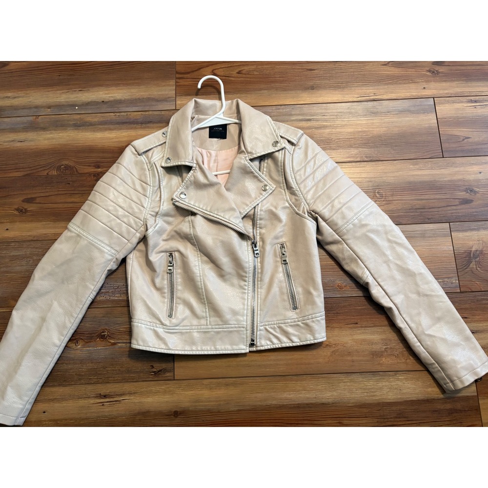 JOES JEANS Womens Faux Leather Moto Jacket Cream Beige Biker Small